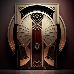 Vintage Door, Art Deco Enter, Luxury Elevator Door, Art Nouveau Architecture Abstract Generative AI Illustration