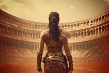 Gladiator cute woman warrior. Generate Ai