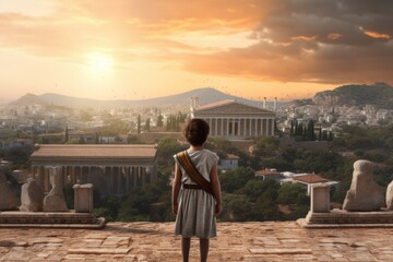Child boy ancient greek city. Generate Ai