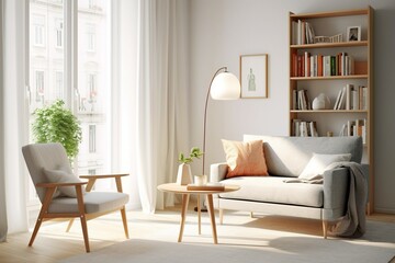 Bright and simple living room created with Generative AI technology