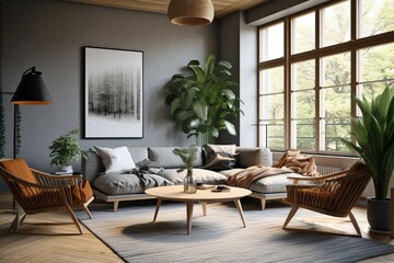 Modern grey living room created with Generative AI technology