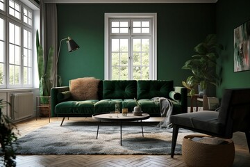 Modern and green livingroom created with Generative AI technology