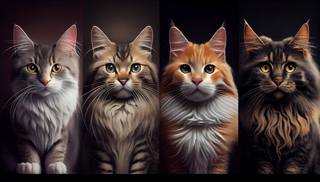 Beautiful fluffy cat portrait, isolated pet concept composition. Generative AI illustration