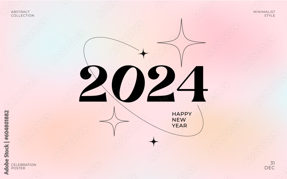 Wall mural modern design template of 2024 happy new year poster. y2k trendy minimalist aesthetic with vibrant g