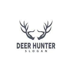 Fototapeta na wymiar Deer Logo, Deer Hunter Vector, Forest Animal Design, Deer Antlers Retro Vintage Symbol Design Icon