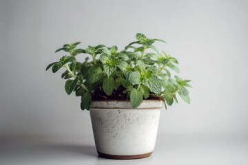 Mint Growing In White Pot On White Background. Generative AI