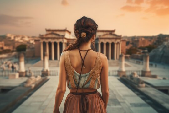 Greek ancient woman city. Generate Ai