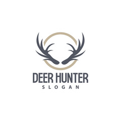 Deer Logo, Deer Hunter Vector, Forest Animal Design, Deer Antlers Retro Vintage Symbol Design Icon