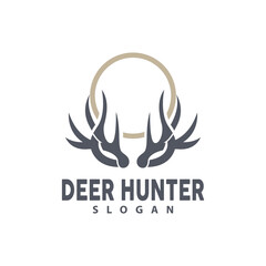 Deer Logo, Deer Hunter Vector, Forest Animal Design, Deer Antlers Retro Vintage Symbol Design Icon