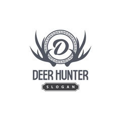 Deer Logo, Deer Hunter Vector, Forest Animal Design, Deer Antlers Retro Vintage Symbol Design Icon