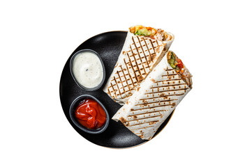 Shawarma, Shaurma chicken roll  with  vegetable salad.  Isolated, transparent background.