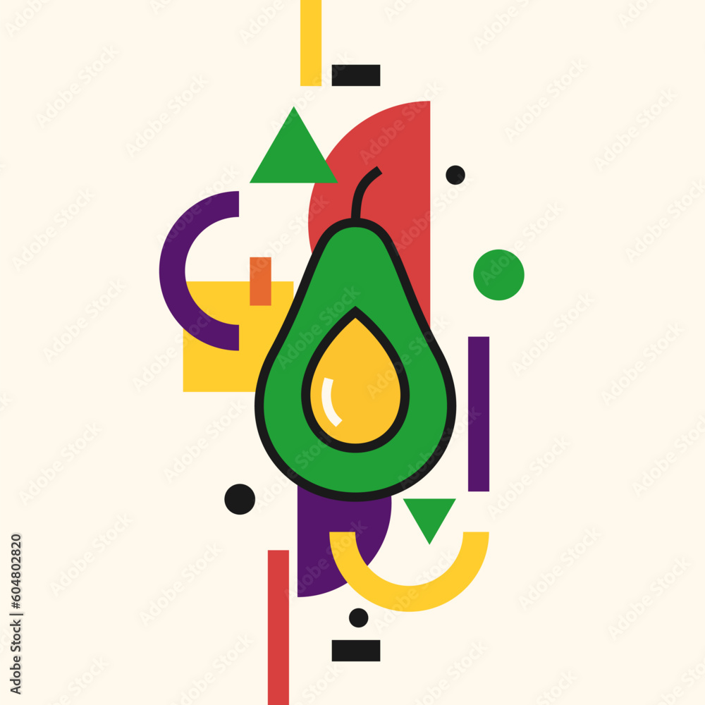 Poster vector graphics in a minimalistic style with geometric elements. illustration of a avocado in a flat
