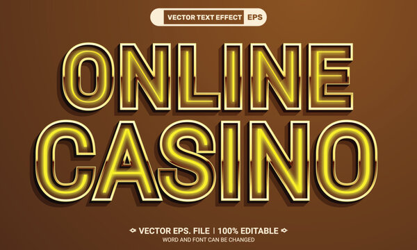 Online casino editable 3d text effect vector with yellow neon effect