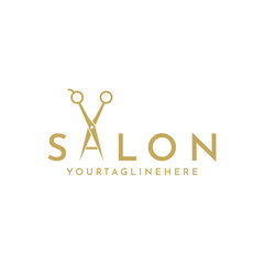 Hairdressing salon logo with scissors symbol vector illustration design, salon design with scissors logo concept
