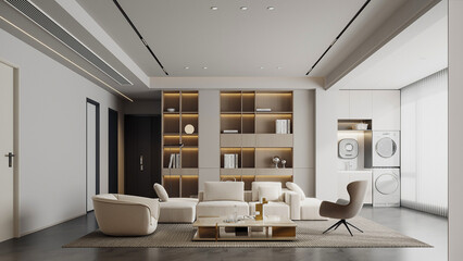 Fototapeta na wymiar 3d render modern luxury living room interior design inspiration