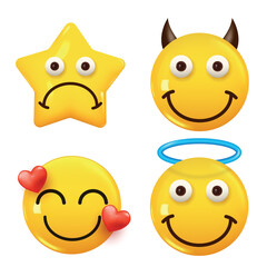 Set of 3d icon yellow color smile emoji. Set Icon Smile Emoji. Vector