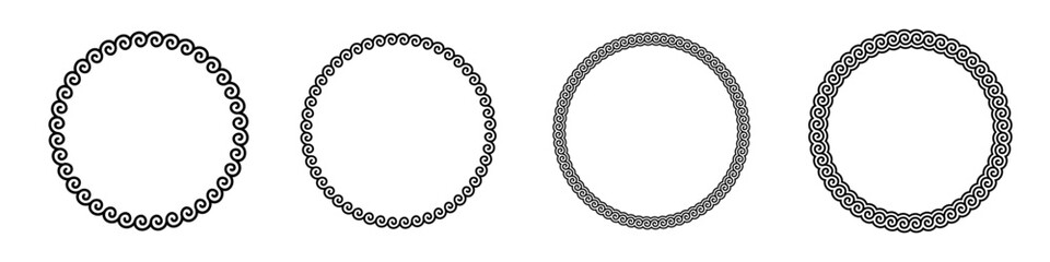 Greek Meander Waves Ornament Circle Round Frame Border Vector Background Illustration
