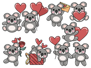 Set Cute cartoon Koala drawing illustration