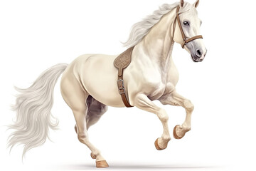 Obraz na płótnie Canvas Full White Horse Jumping On Transparent Background, Generative Ai