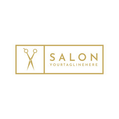 Hairdressing salon logo with scissors symbol vector illustration design, salon design with scissors logo concept