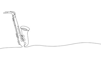 Obraz na płótnie Canvas Saxophone music instrument. One line continuous saxophone. Line art, outline, single line silhouette. Hand drawn vector illustration. 