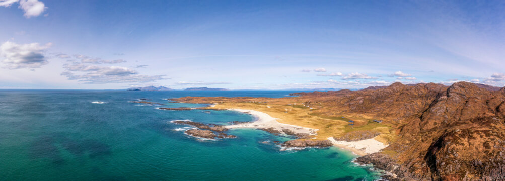 UK, Scotland, Panoramic view of Ardnamurchan peninsula and Sanna Beach