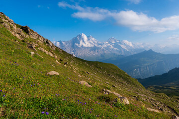 Fototapeta na wymiar Famous Eiger, Monch and Jungfrau mountains in the Jungfrau region