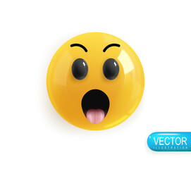 Emoji face astonishment. Emotion Realistic 3d Render. Icon Smile Emoji. Vector yellow glossy emoticons.