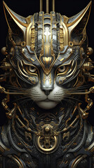 Fototapeta premium An anthropomorphic cat with wires and mecha armor