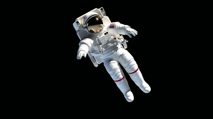 Astronaut in white space suit is weightless in zero