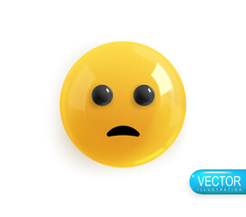Emoji face surprised. Emotion Realistic 3d Render. Icon Smile Emoji. Vector yellow glossy emoticons.