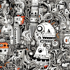 doodle art style with monster