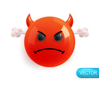 Emoji face evil boiled. Emotion Realistic 3d Render. Icon Smile Emoji. Vector yellow glossy emoticons.
