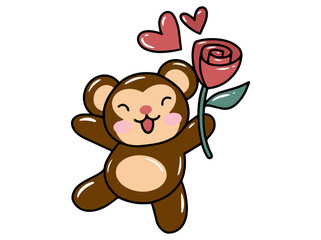 Monkey Cartoon Cute for Valentines Day
