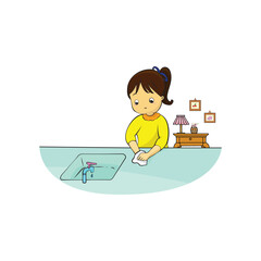 Girl wash the wound and first aid for bleeding isolated illustration