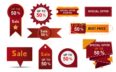 Reduced product price ribbon On a white background, a festival. a group of ribbons. ,flat vector banners with ribbons. Isolated. ,Banners promoting products with a set of red ribbons.