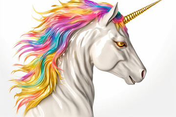 Fototapeta na wymiar Unicorn Cartoon White Pony Horse Head With Colorful Hairs On Transparent Background. Generative Ai