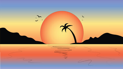 The orange sunset scene can be made into a sunset scene with text or illustrations.