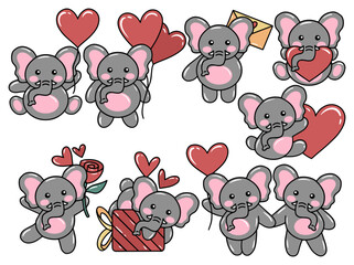 Set Cute cartoon Elephant drawing illustration