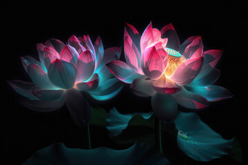 lotus flower on dark background, generative AI	
