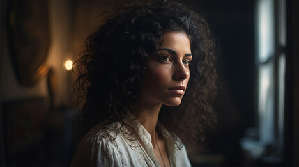 beautiful Lebanese model girl with curly hair . generative AI