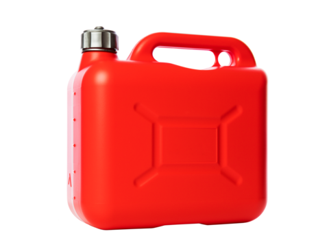 Red plastic petrol can isolated with transparent background