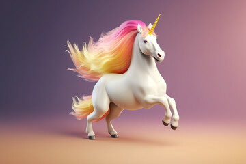 Obraz na płótnie Canvas Unicorn Cartoon White Pony Horse Jumping With Colorful Hairs On Transparent Background. Generative Ai