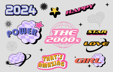Y2k wording design object for cute postcard, sticker,banner