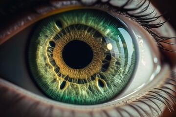 Macro Eye Iris, Bright Iris Closeup, Beautiful Green Eyes, Macro Photo Imitation, Generative AI Illustration