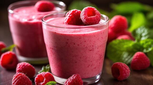 raspberry smoothie with mint . generative AI