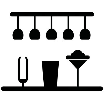 black vector icons for cafe bar bar counter on white background