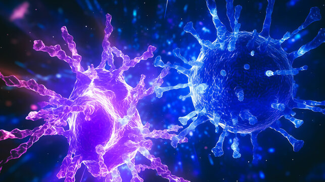 a microscopic view of the Epstein-Barr virus and multiple sclerosis protein side by side Generative AI