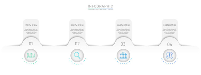 4 Business option world infographic template. Minimal color step workflow number icon presentations. Timeline diagram presentation object vector.