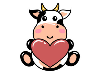 Fototapeta na wymiar Cow Cartoon Cute for Valentines Day 